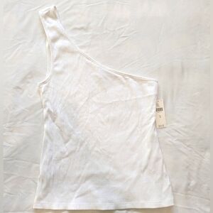 Anthropologie single shoulder ribbed white tank, Medium